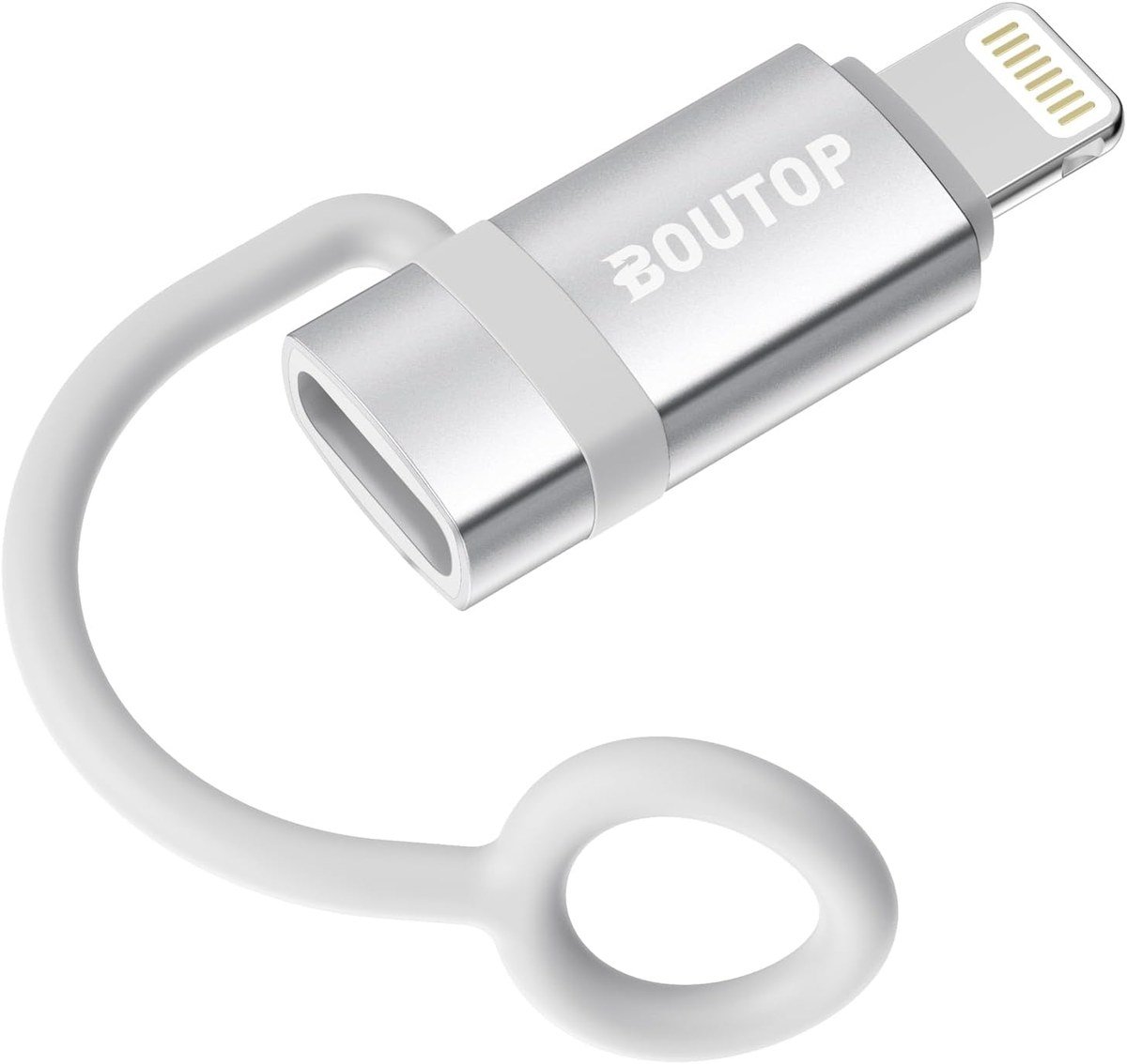 BOUTOP aluminium USB-C to Lightning adapters with silicone tether rings