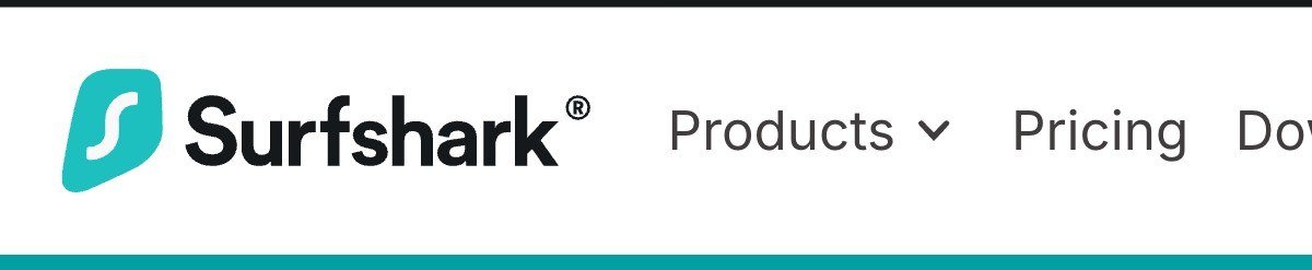 Surfshark logo and navigation bar from the Surfshark home page