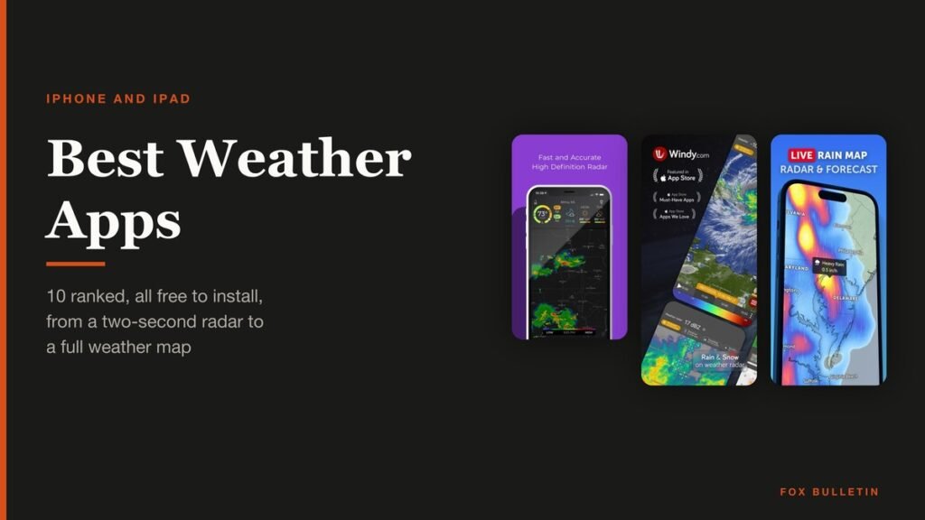 Best weather apps shown as three App Store screenshots