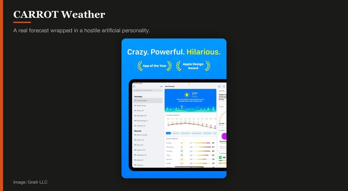CARROT Weather shown on the Grailr LLC page