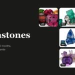 Birthstones headline beside a twelve-month row of colored gem swatches