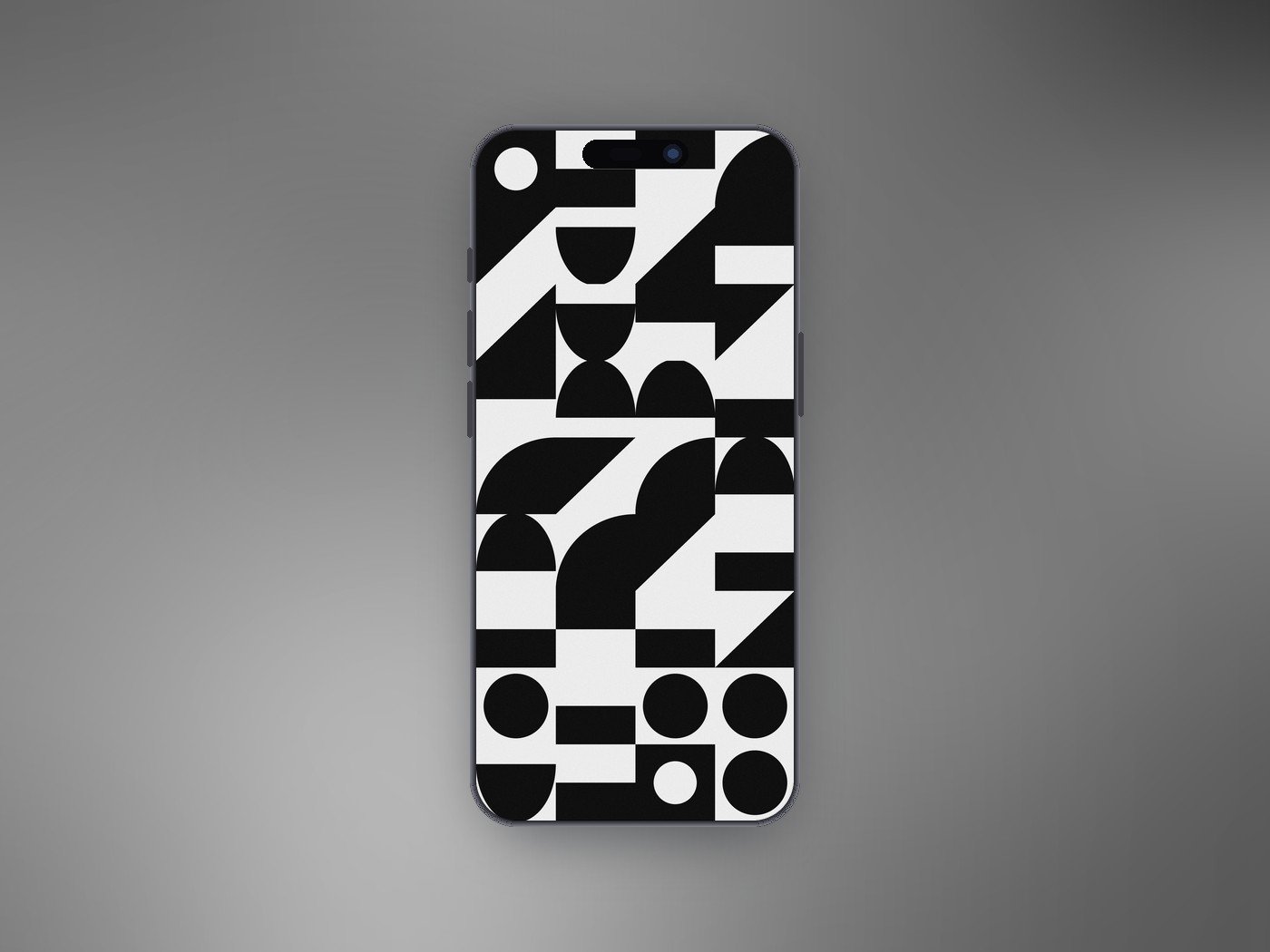 Bauhaus black and white wallpaper shown on an iPhone