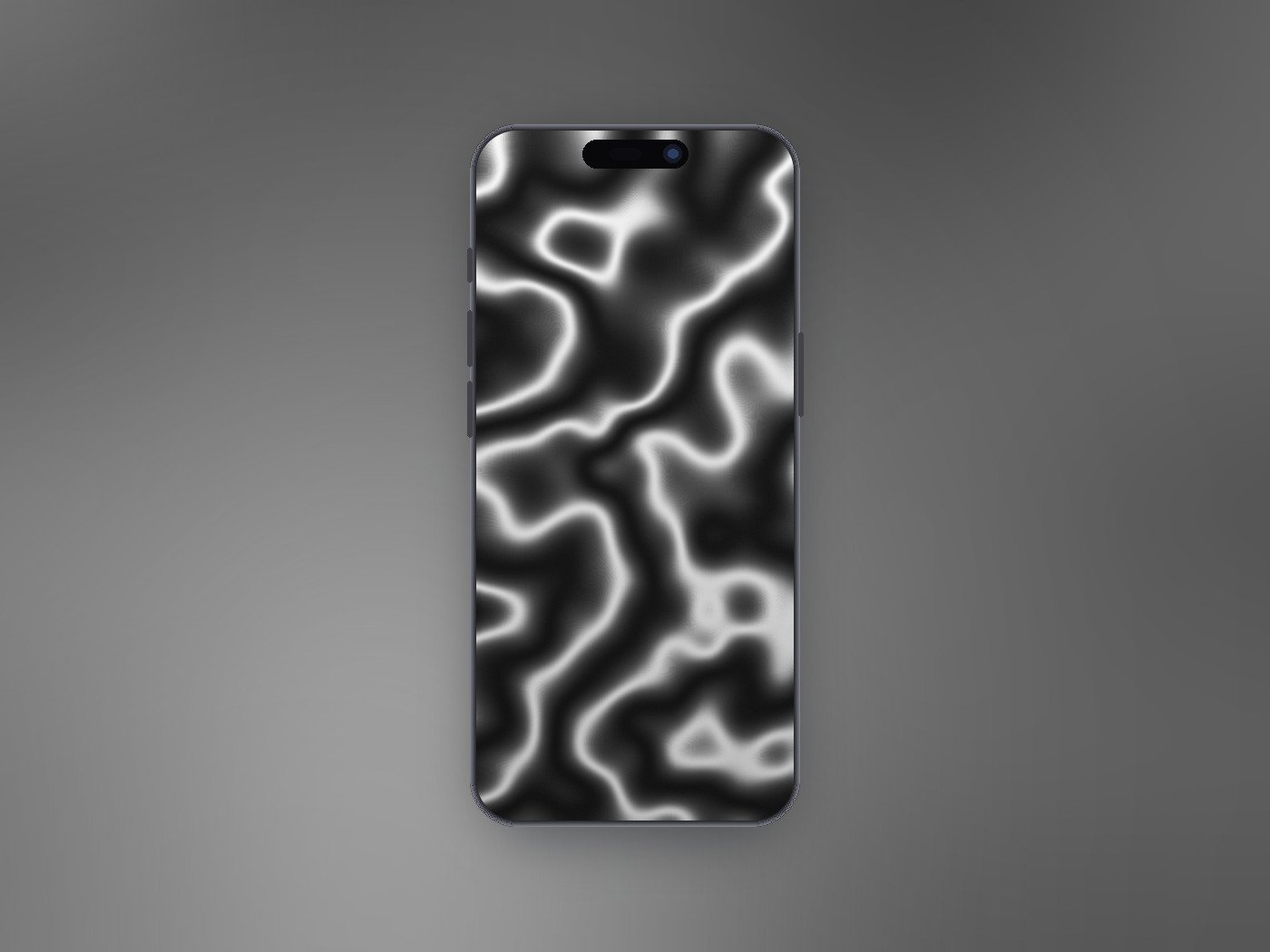 Liquid Chrome black and white wallpaper shown on an iPhone