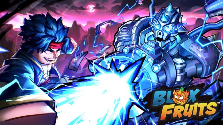 Blox Fruits thumbnail showing two fighters trading an energy blast above the Blox Fruits logo
