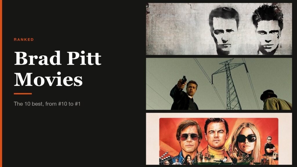 Brad Pitt Movies headline beside stills from Brad Pitt films