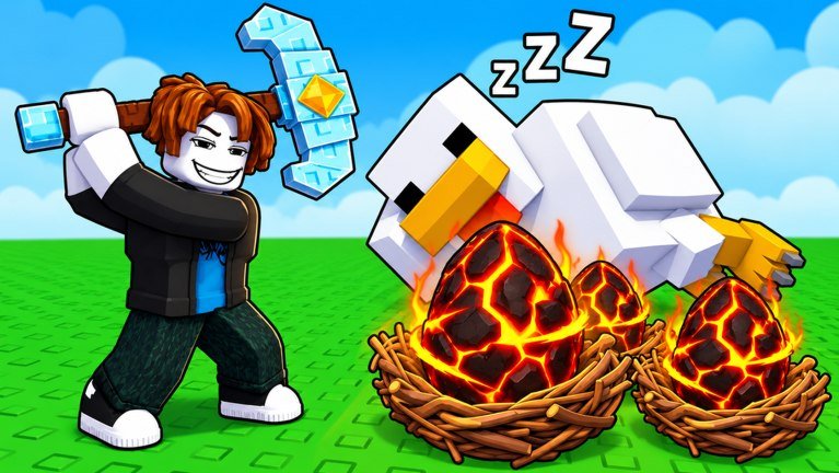 Break and Steal an Egg thumbnail showing a player running off with a hatched pet