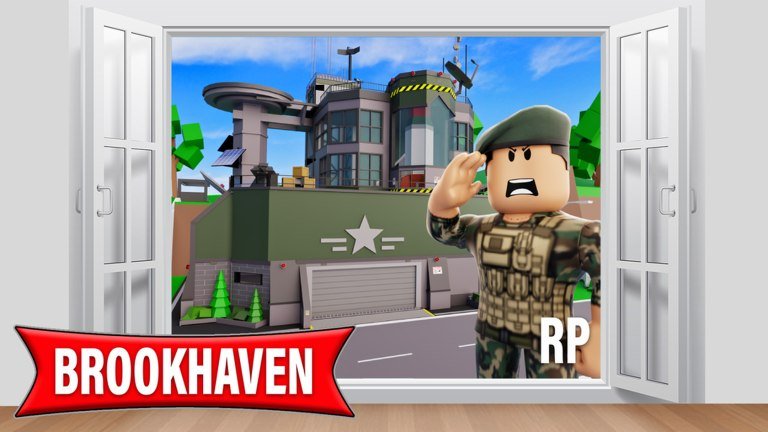 Brookhaven RP thumbnail showing two characters at an open window above the Brookhaven logo