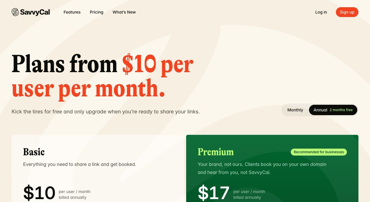 SavvyCal pricing page showing the Basic and Premium plans