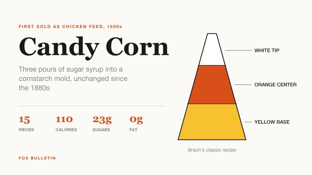 Candy corn kernel diagram with the three color bands labelled