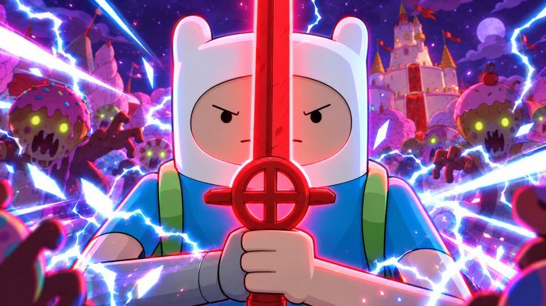 Candy Kingdom Defense hero swinging a sword in front of a purple castle