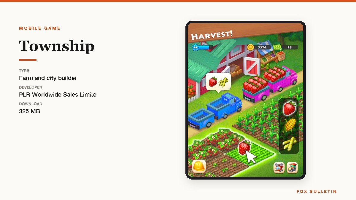 A farm and town layout with fields and buildings in Township