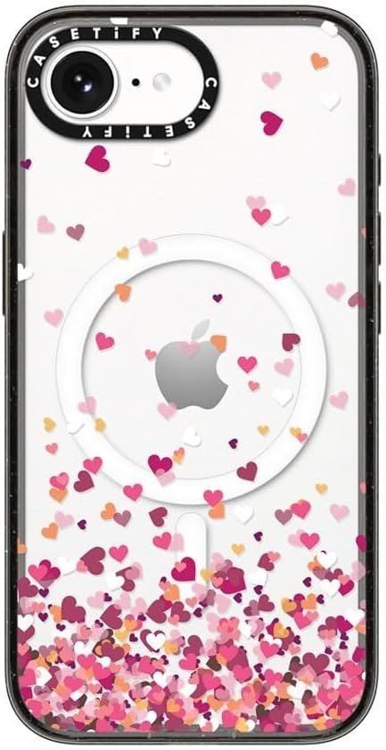 CASETiFY Impact clear case with pink heart print and white MagSafe ring