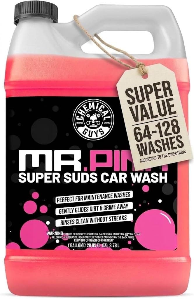 Chemical Guys Mr. Pink car wash soap in a 128 ounce bottle
