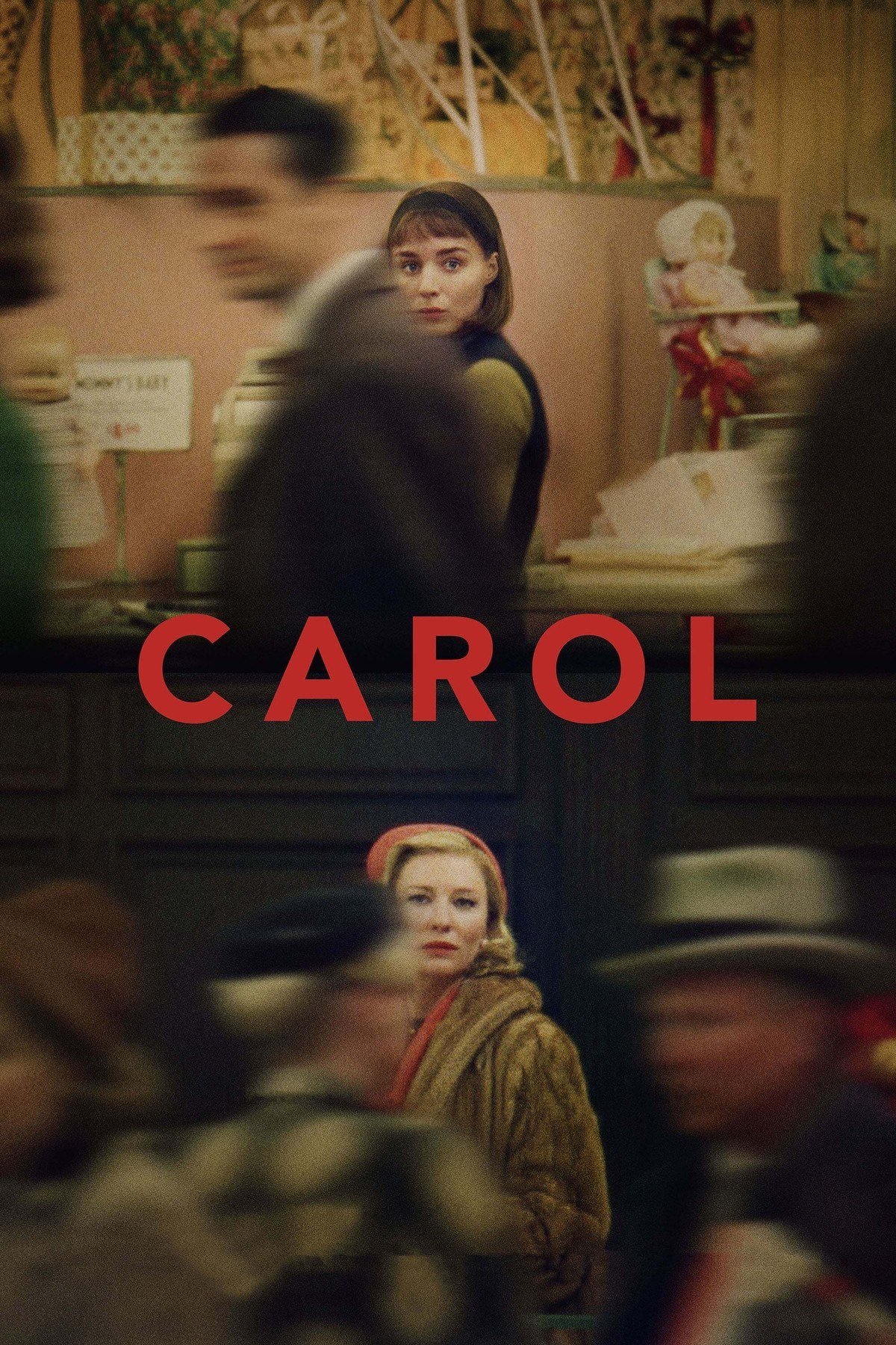 Carol poster with Rooney Mara behind a toy-store counter and Cate Blanchett in a fur coat