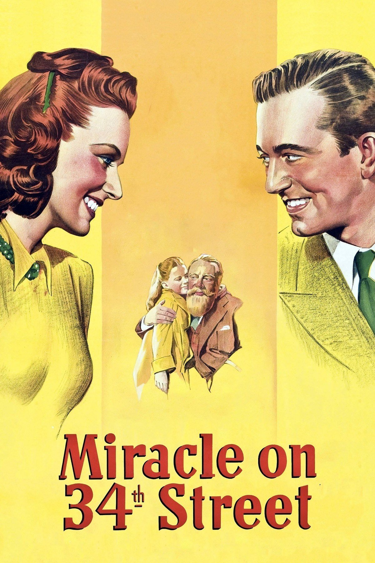 Miracle on 34th Street poster with Maureen O'Hara and John Payne and Kris Kringle hugging a girl