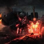 Combat Warriors artwork of an armoured knight with a glowing red greatsword at night