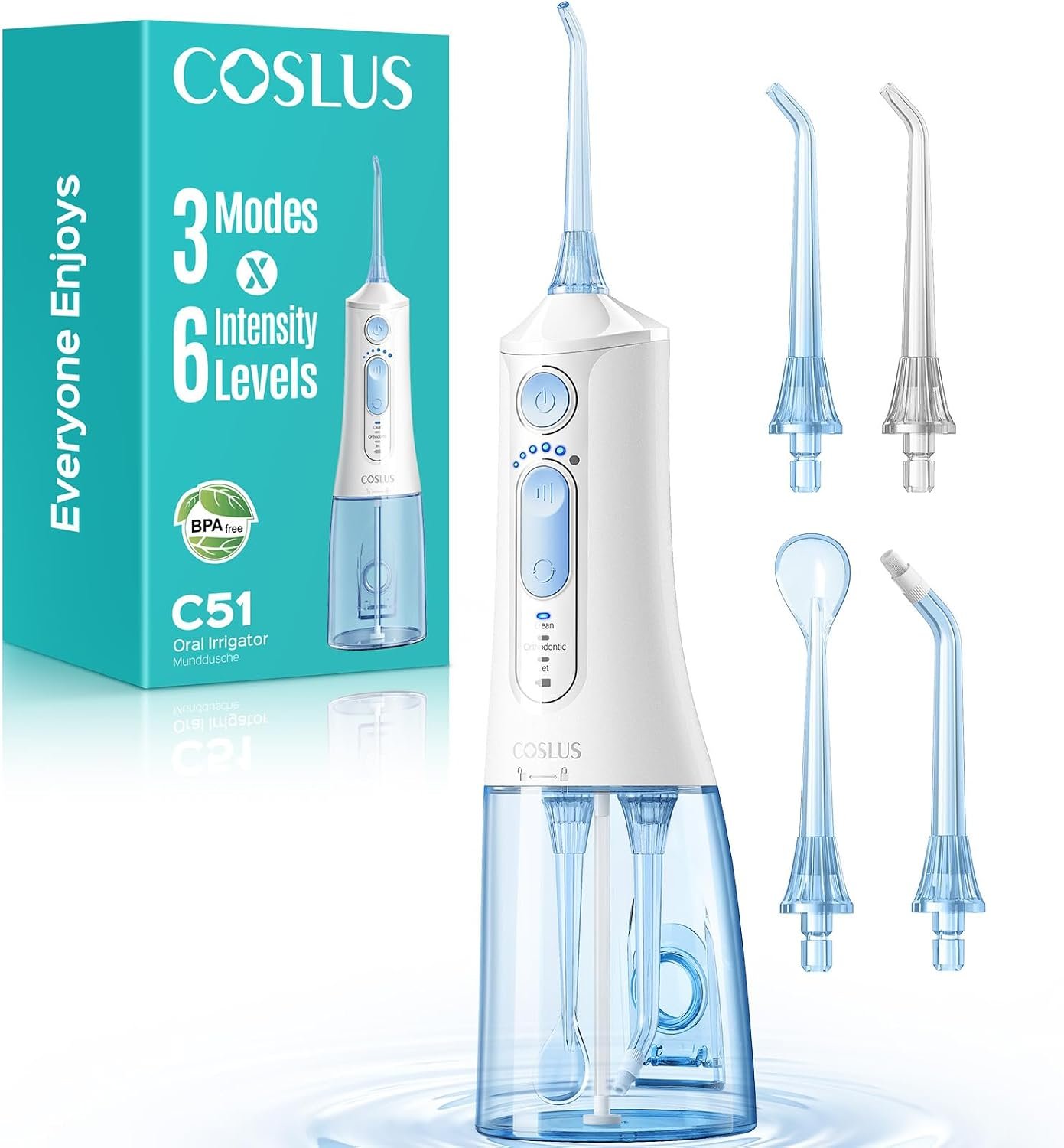 COSLUS C51 ADA Accepted cordless water dental flosser in white
