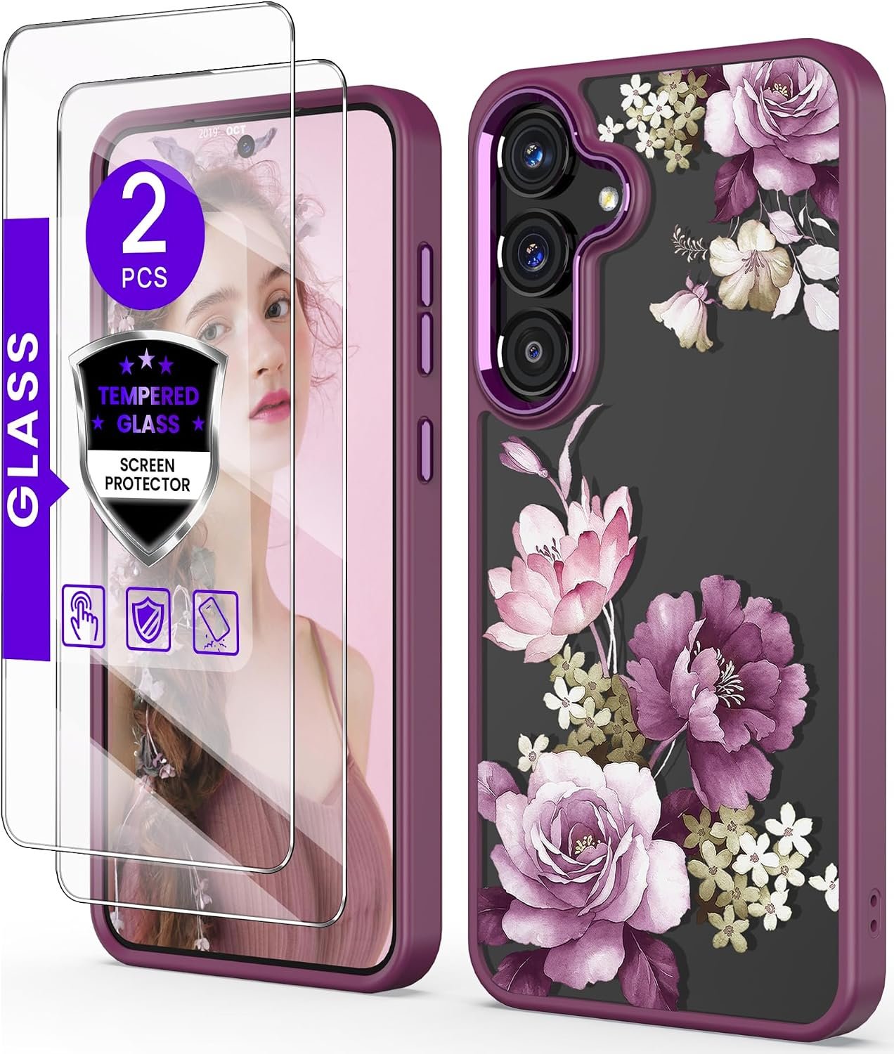 DagoRoo crystal clear floral case in purple for the Samsung Galaxy S25 FE