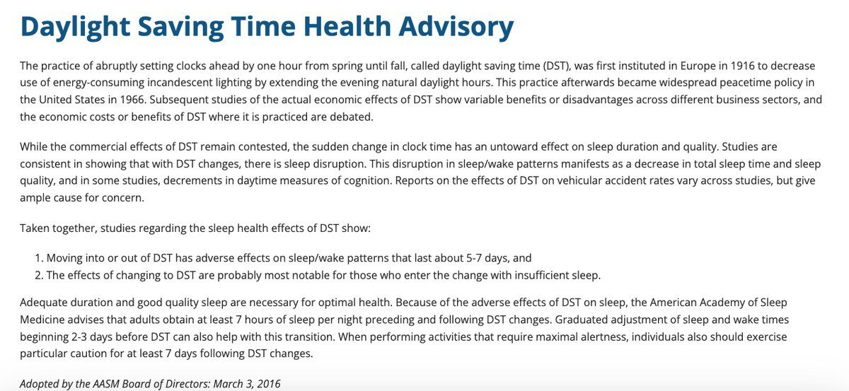 AASM Daylight Saving Time Health Advisory recommending 7 hours of sleep and gradual adjustment around clock changes