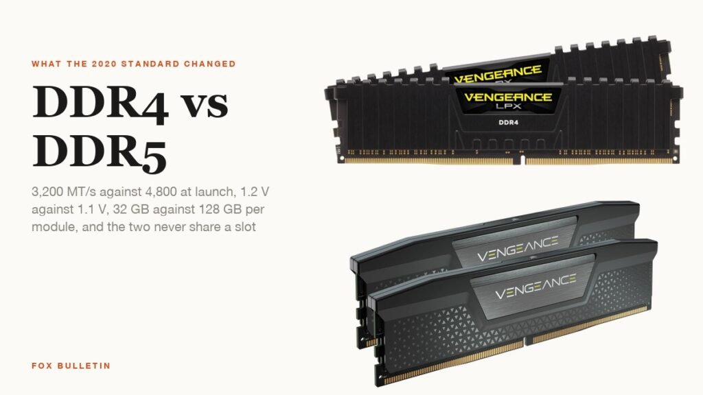 DDR4 and DDR5 memory kits beside the headline DDR4 vs DDR5