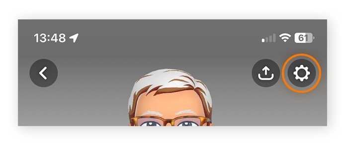 Snapchat profile screen with the settings gear highlighted in the top right corner