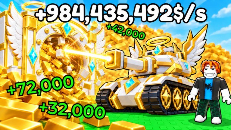 Destroy a Vault golden winged tank blasting a vault full of gold bars on Roblox
