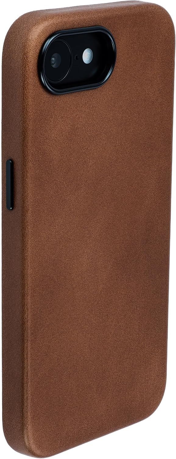 Dockem leather case in brown with a black metal camera ring