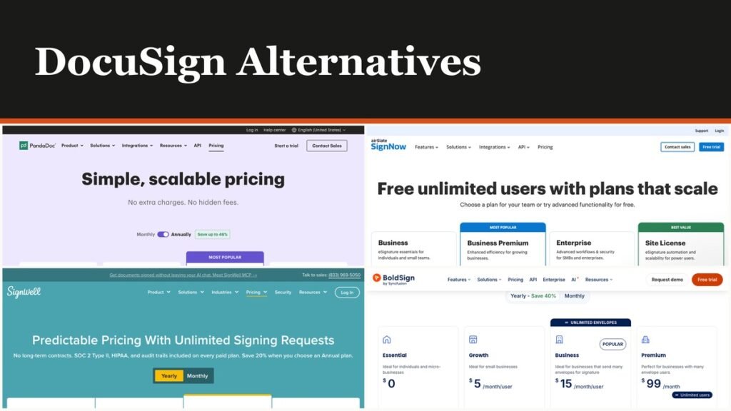 DocuSign Personal allows five envelopes a month for $11. Ten DocuSign alternatives compared on sending limits, per-seat