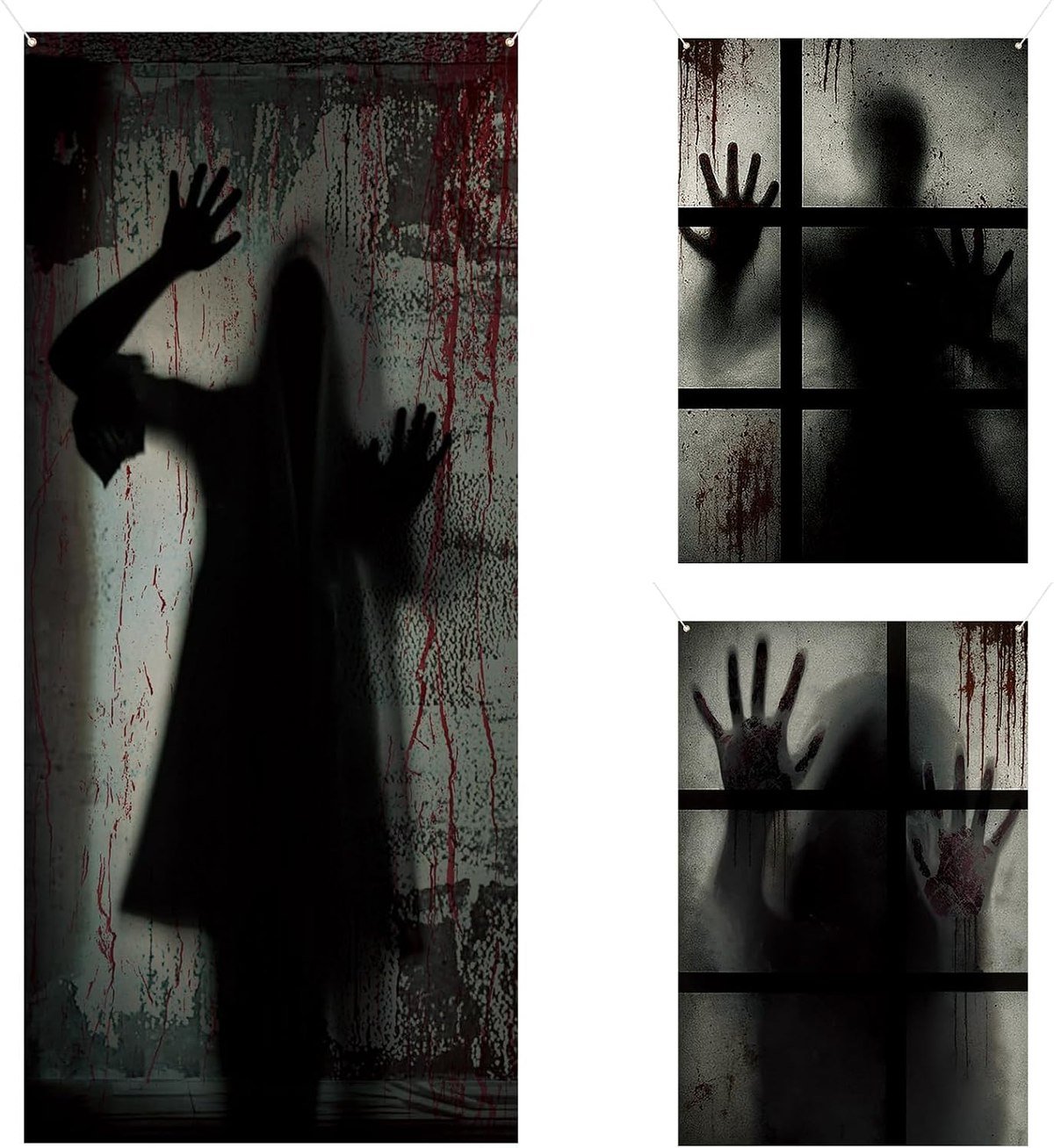DoubleFill ghost silhouette door cover and two window covers with shadowy hands