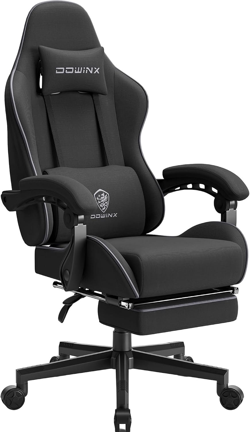 Dowinx gaming chair in fabric with pocket spring cushion and massage lumbar support