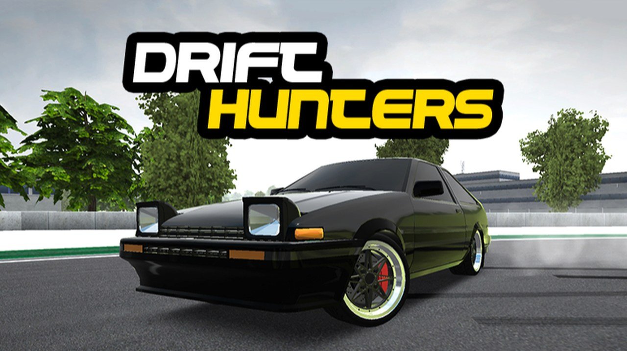 Drift Hunters cover art showing a black coupe on a racetrack
