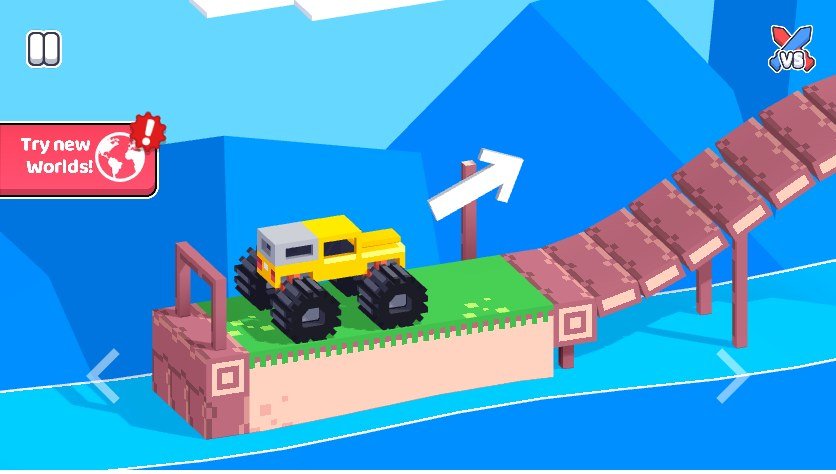 Drive Mad gameplay showing a monster truck on a collapsing bridge