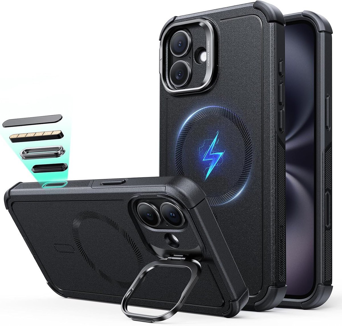 ESR Cyber Tough case with Flex Stand for iPhone 16 in black