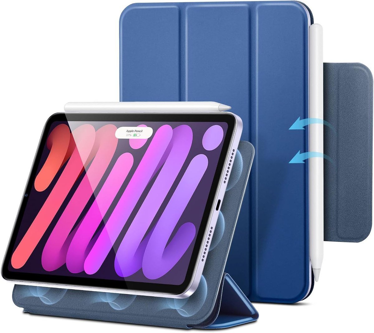 ESR Rebound Series case for the iPad mini in blue with the trifold cover propped as a stand