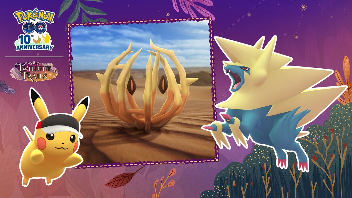 Pikachu in a marathon visor, Bramblin and Mega Manectric in Fall Marathon: Buddy Trek art