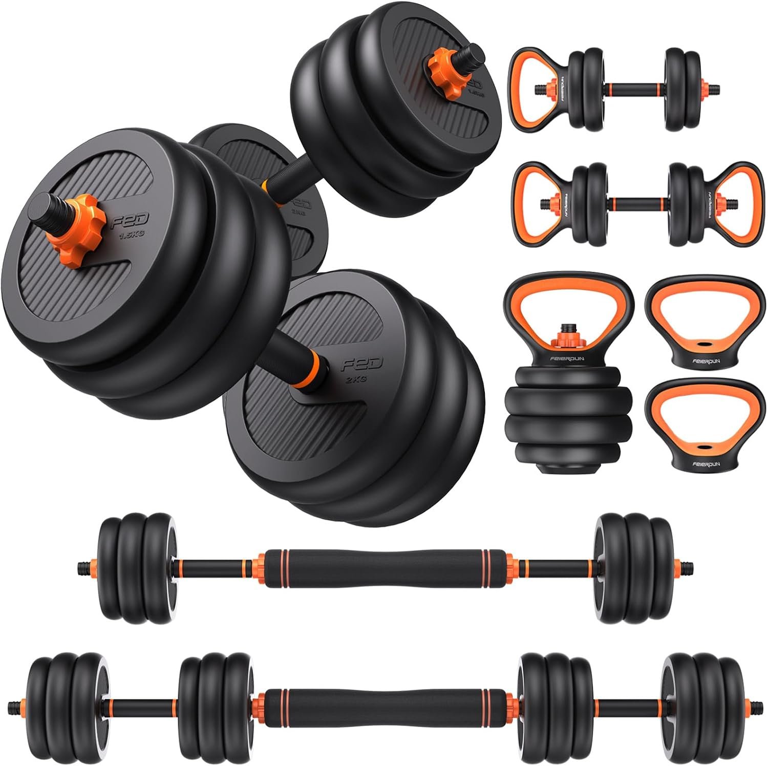 FEIERDUN DS2 adjustable dumbbell set with connector bar and detachable plates