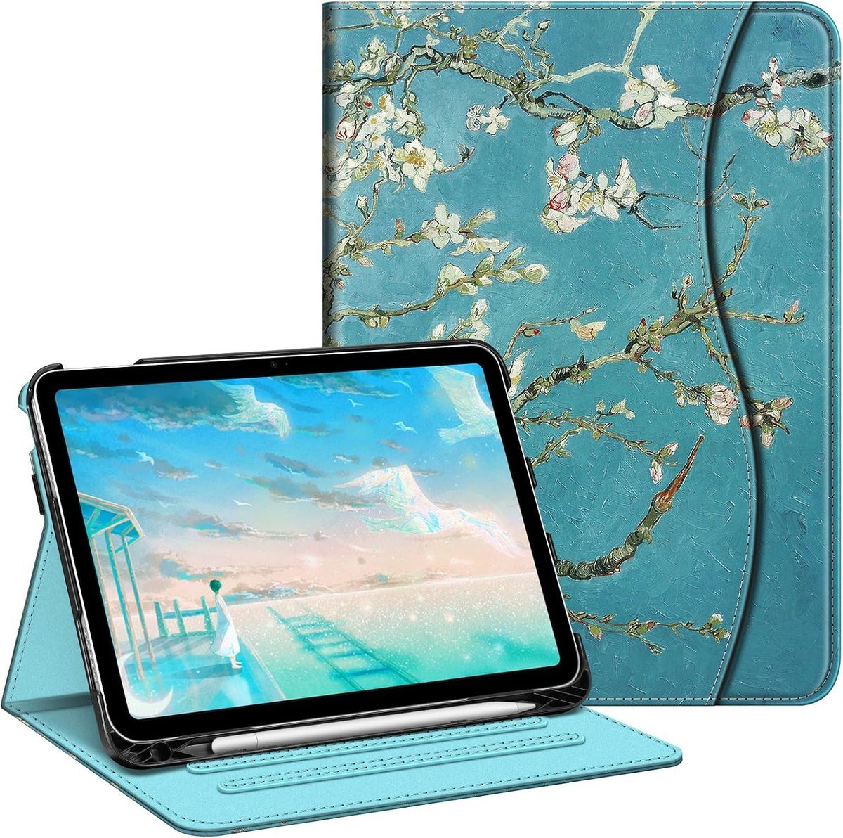 Fintie folio case for the 11th generation iPad in a blossom print with a pencil holder