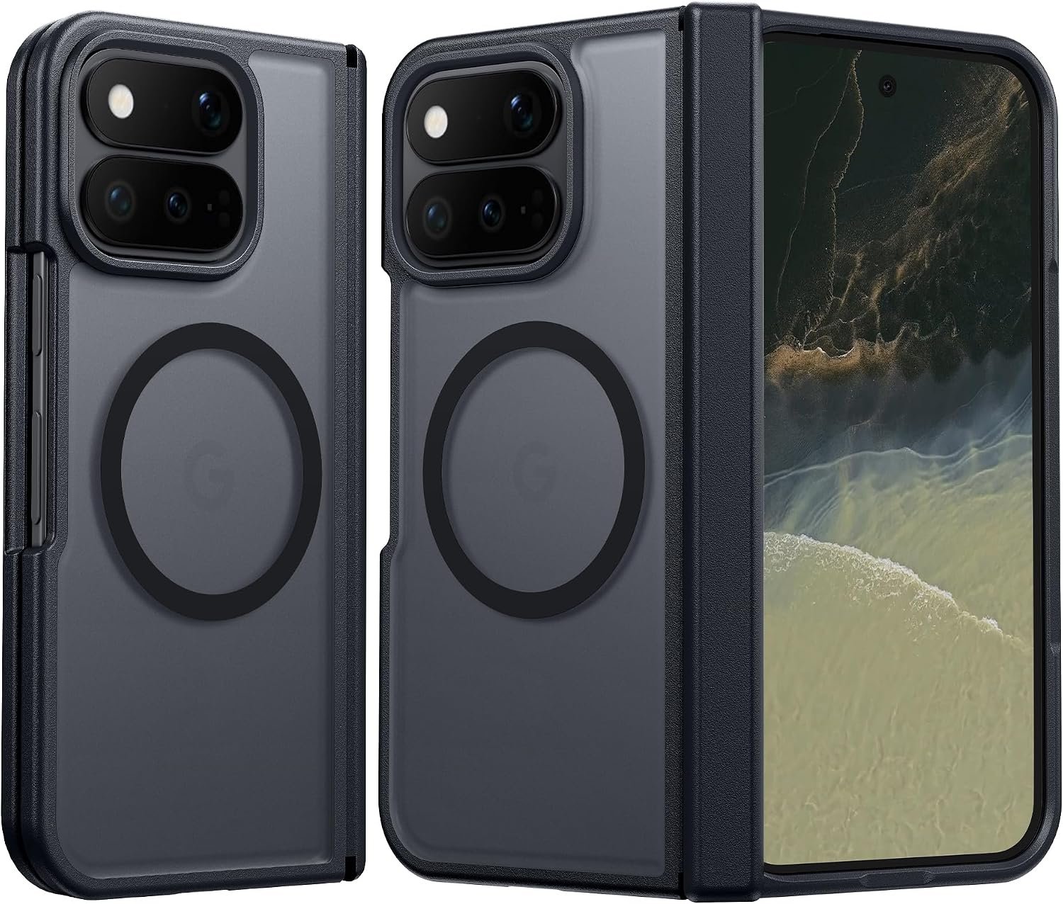 FNTCASE magnetic case for Google Pixel 11 Pro Fold in black with a translucent matte back