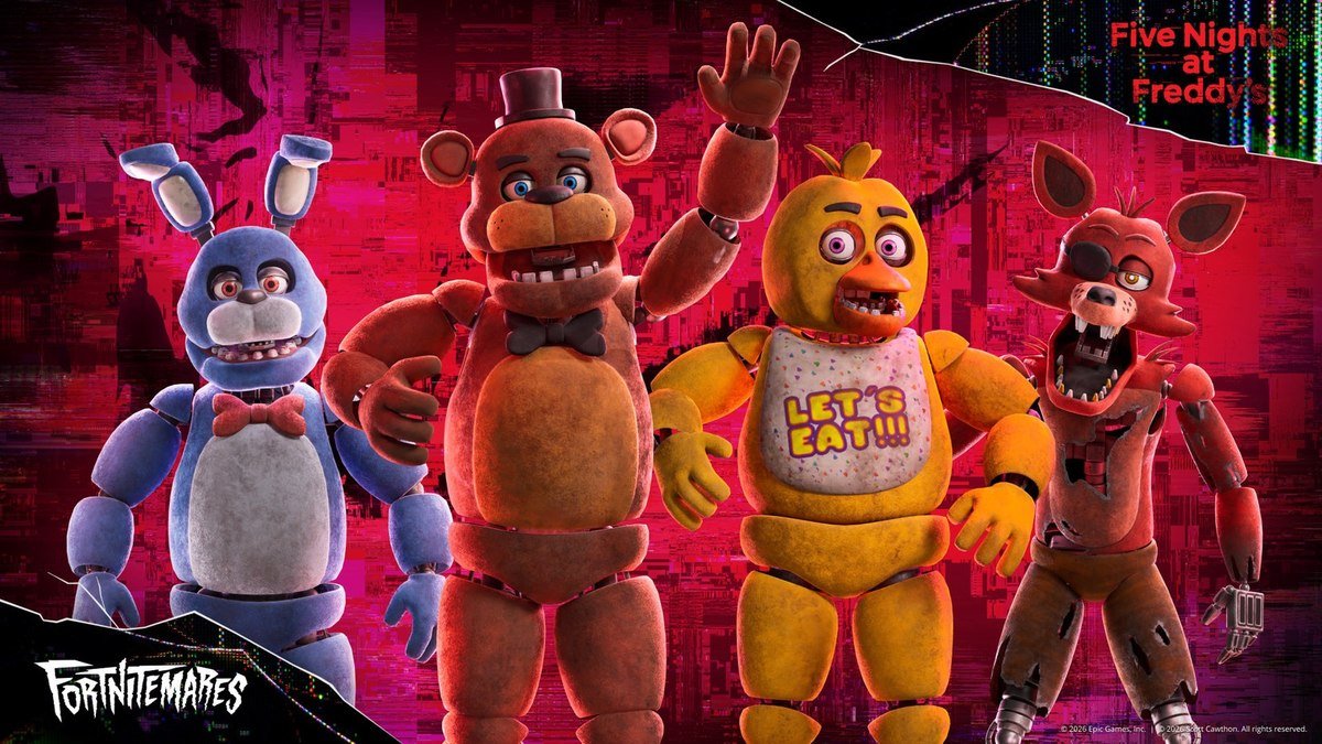 Freddy Fazbear and three other Five Nights at Freddy's animatronics in Fortnitemares 2026 artwork
