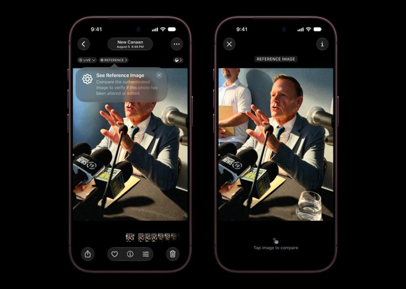 Three iPhone 18 Pro screens comparing an original photo with an edited version in Photos
