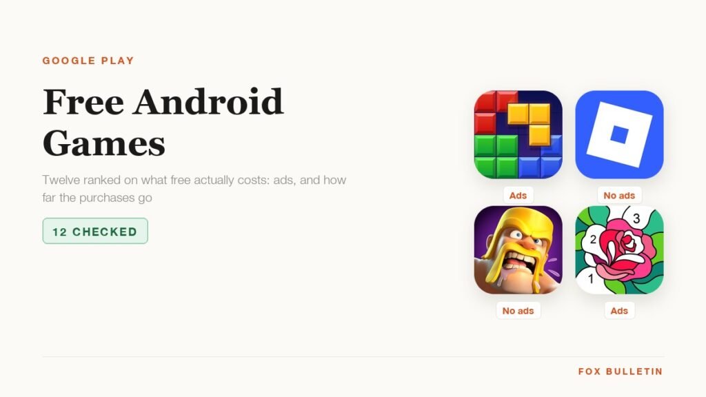 Free Android games: Block Blast, Roblox, Clash of Clans and Happy Color icons with ads status