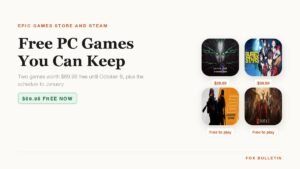 Free PC games you can keep: System Shock 2, BURIED STARS, Counter-Strike 2 and Dota 2 key art with prices