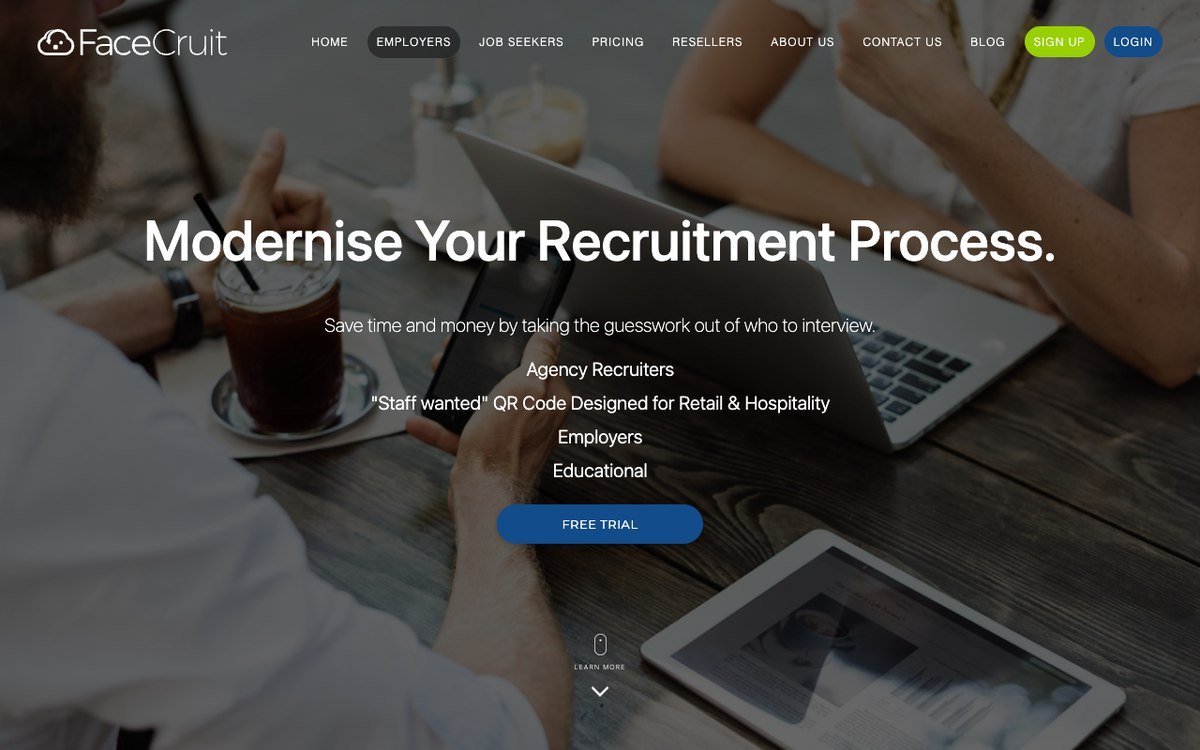Facecruit employer page headed Modernise Your Recruitment Process
