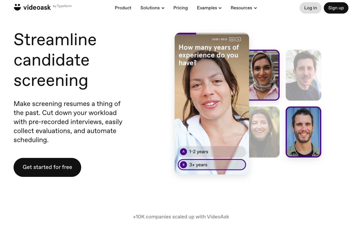 VideoAsk candidate screening page showing a recorded question with multiple choice answers
