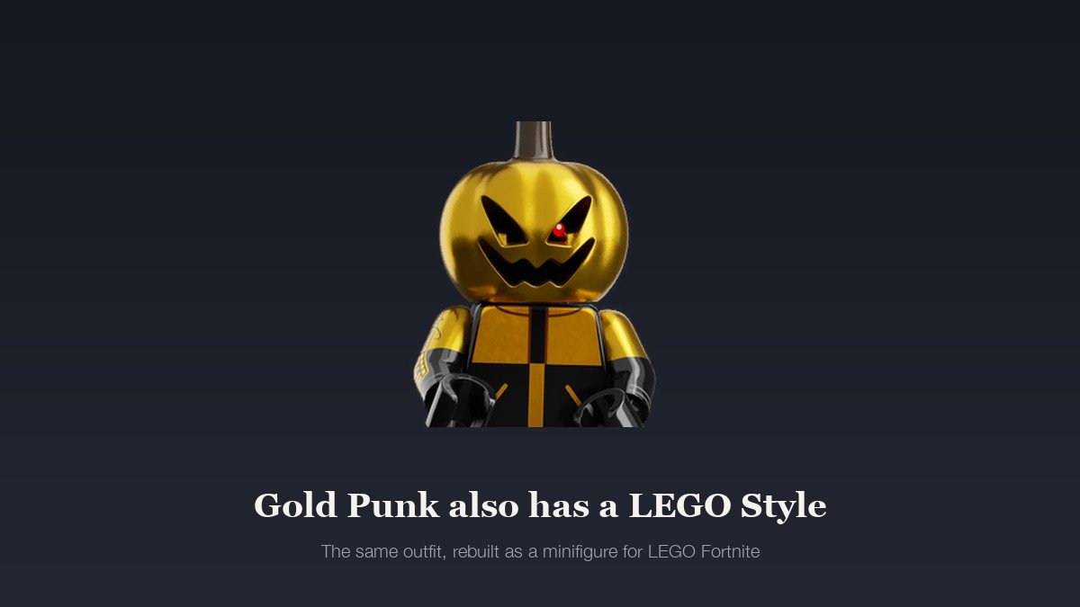 Gold Punk rebuilt as a LEGO Fortnite minifigure