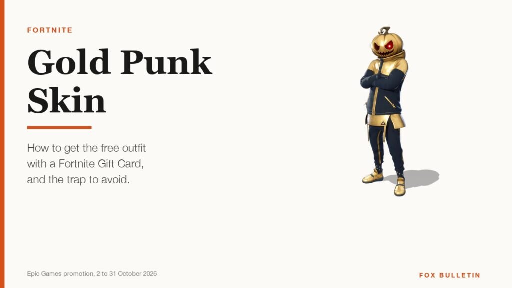 Gold Punk Skin featured graphic with the Fortnite outfit render
