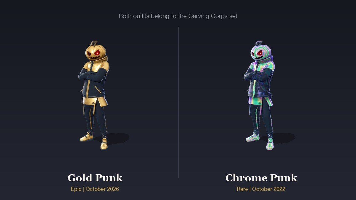 Gold Punk and Chrome Punk outfits side by side, both from the Carving Corps set
