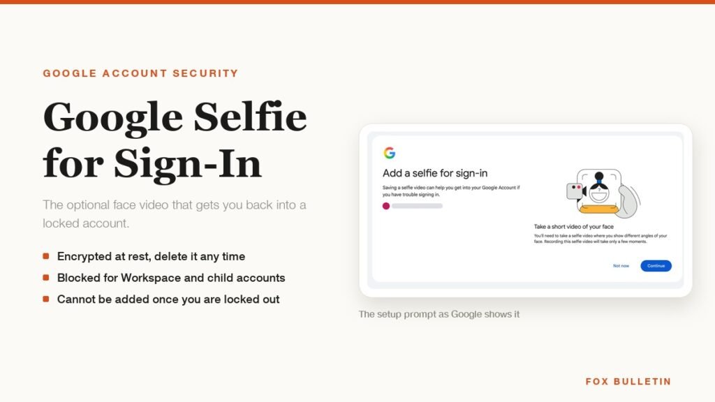 Google selfie for sign-in explained beside the real Add a selfie for sign-in prompt