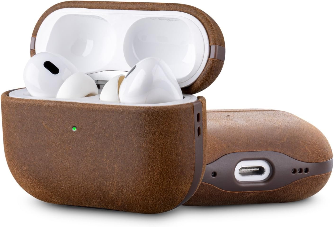 HanFab Edge Series leather case for AirPods Pro 3 in dark brown with stitched edges