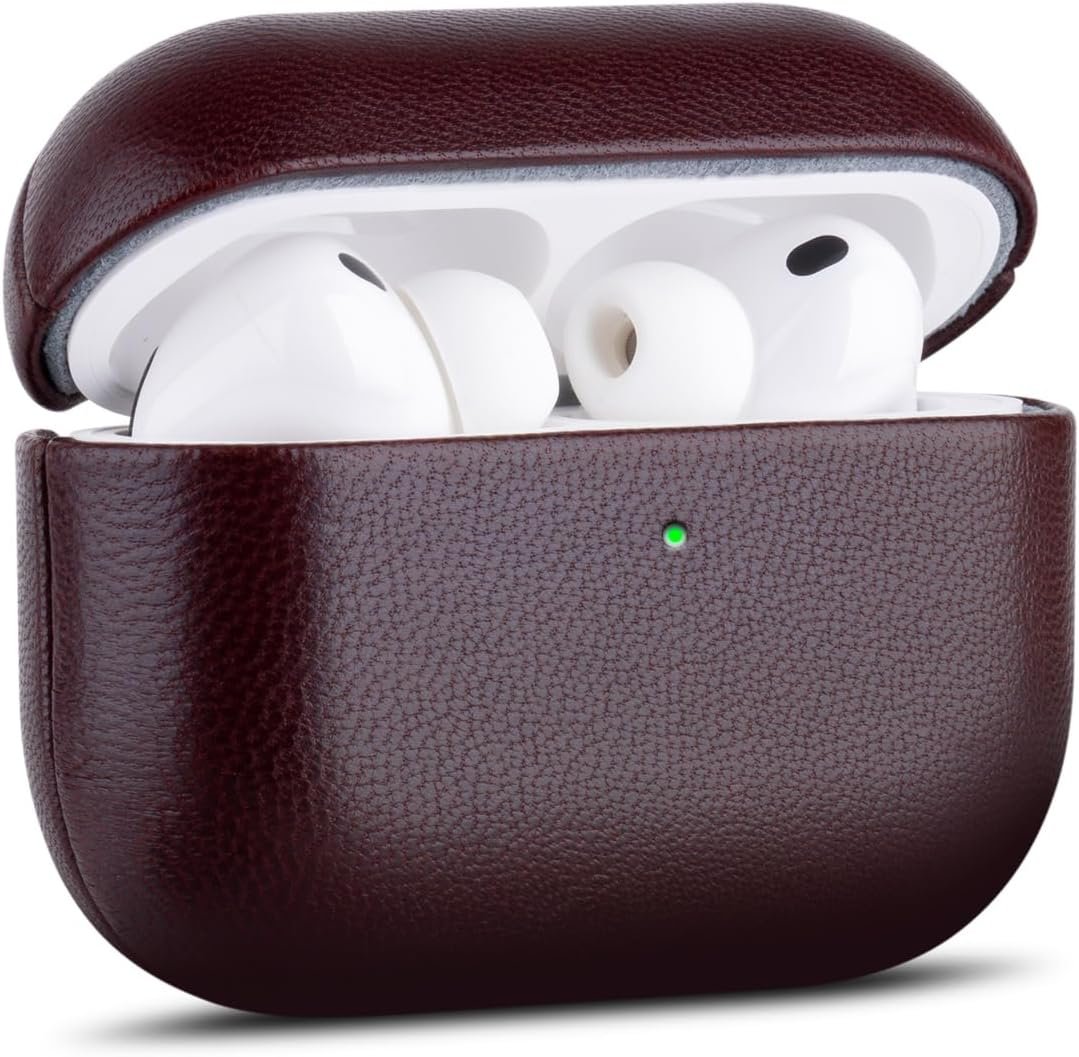 Haobobro water-dyed sheepskin leather case for AirPods Pro 3 in burgundy